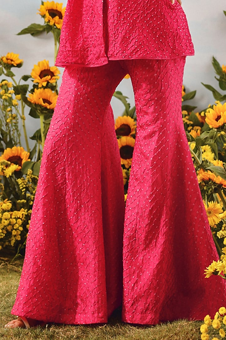 Watermelon-Colored Silk Bandhani Pants by Twenty Nine at Pernia's Pop Up Shop