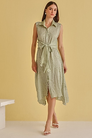 Sea Green Gajji Silk Bandhani Dress by Twenty Nine