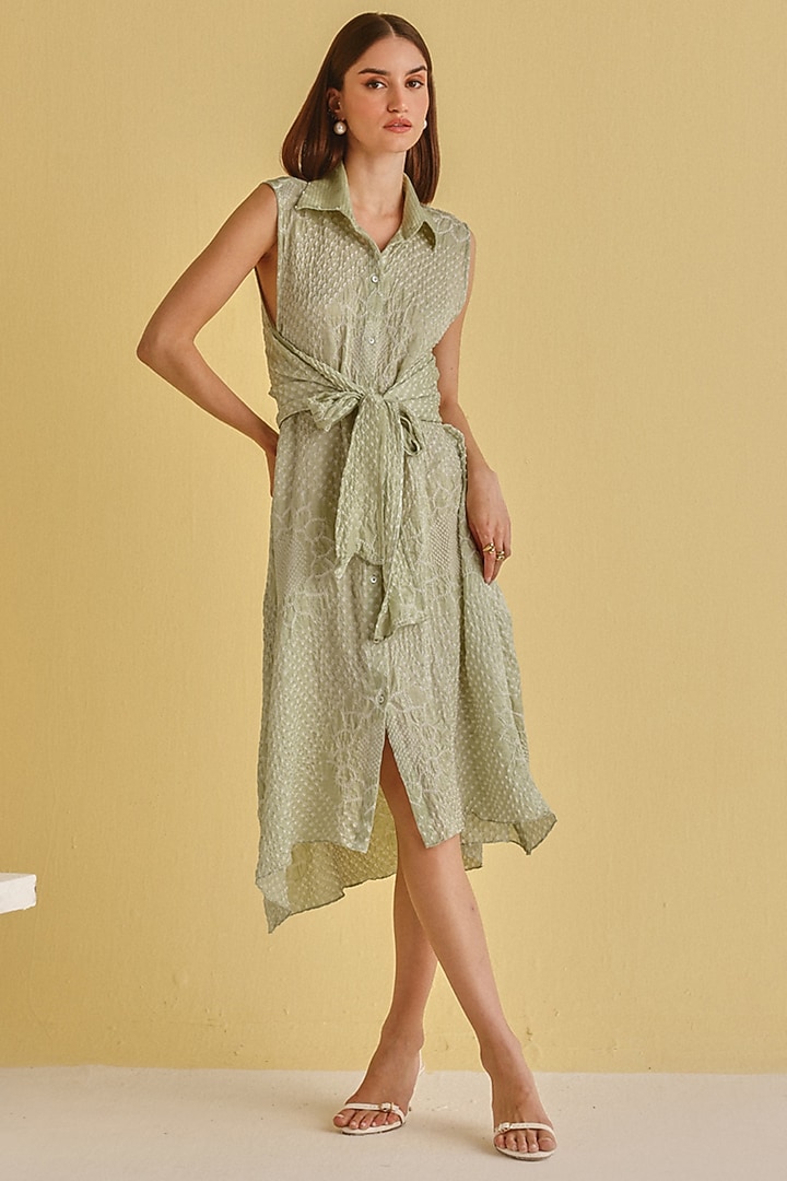 Sea Green Gajji Silk Bandhani Vacation Dress by Twenty Nine at Pernia's Pop Up Shop