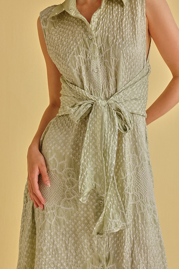 Sea Green Gajji Silk Bandhani Vacation Dress by Twenty Nine at Pernia's Pop Up Shop