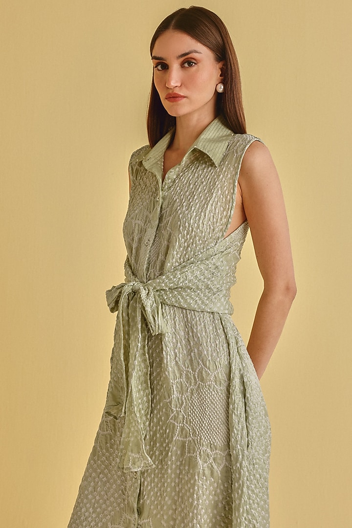 Sea Green Gajji Silk Bandhani Vacation Dress by Twenty Nine at Pernia's Pop Up Shop