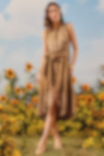 Mocha Gajji Silk Bandhani Vacation Dress by Twenty Nine at Pernia's Pop Up Shop