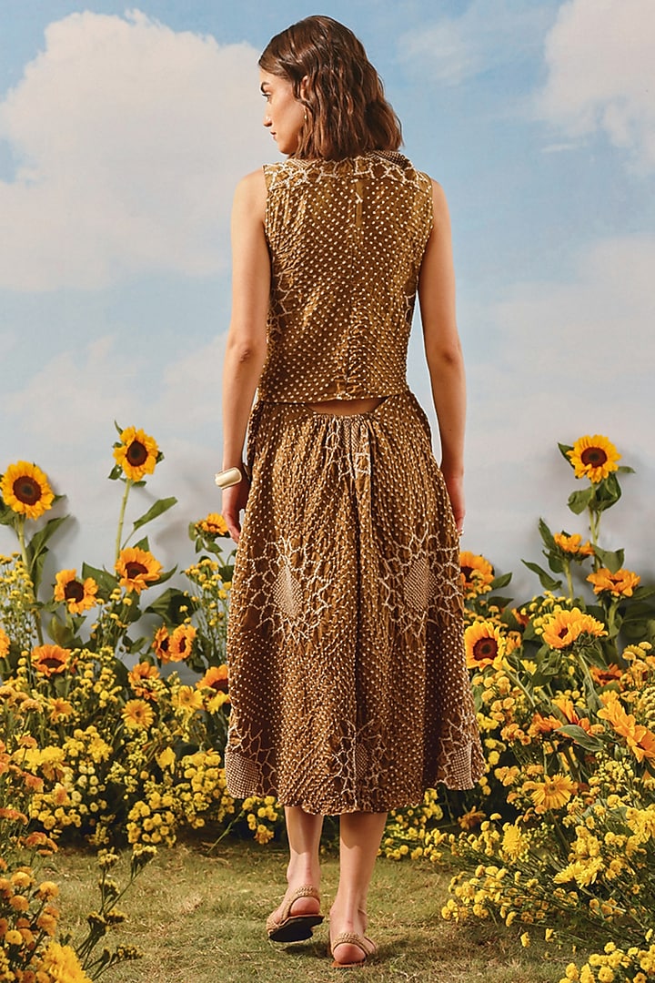 Mocha Gajji Silk Bandhani Vacation Dress by Twenty Nine at Pernia's Pop Up Shop