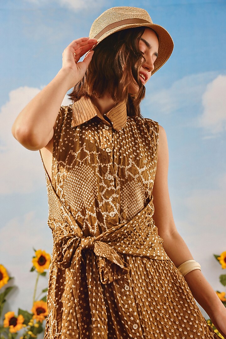Mocha Gajji Silk Bandhani Vacation Dress by Twenty Nine at Pernia's Pop Up Shop