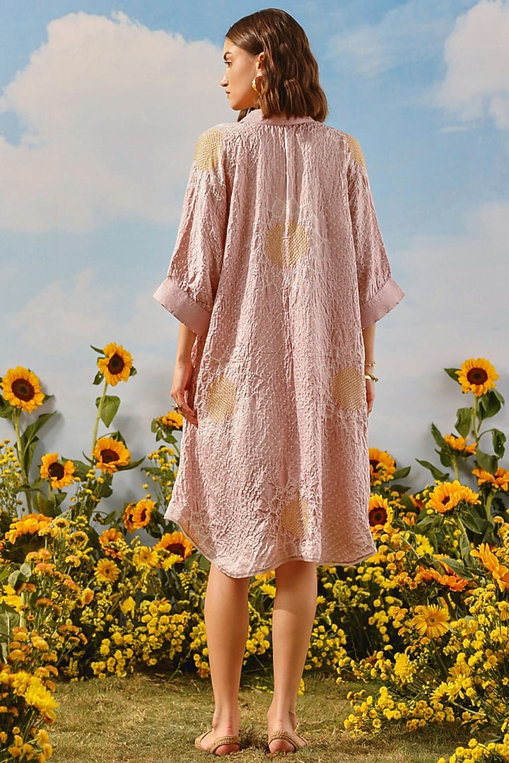 Blush Gajji Silk Bandhani Vacation Shirt Dress by Twenty Nine at Pernia's Pop Up Shop