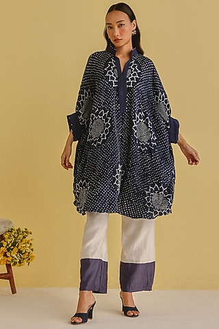 Indigo Gajji Silk Bandhani Dress by Twenty Nine