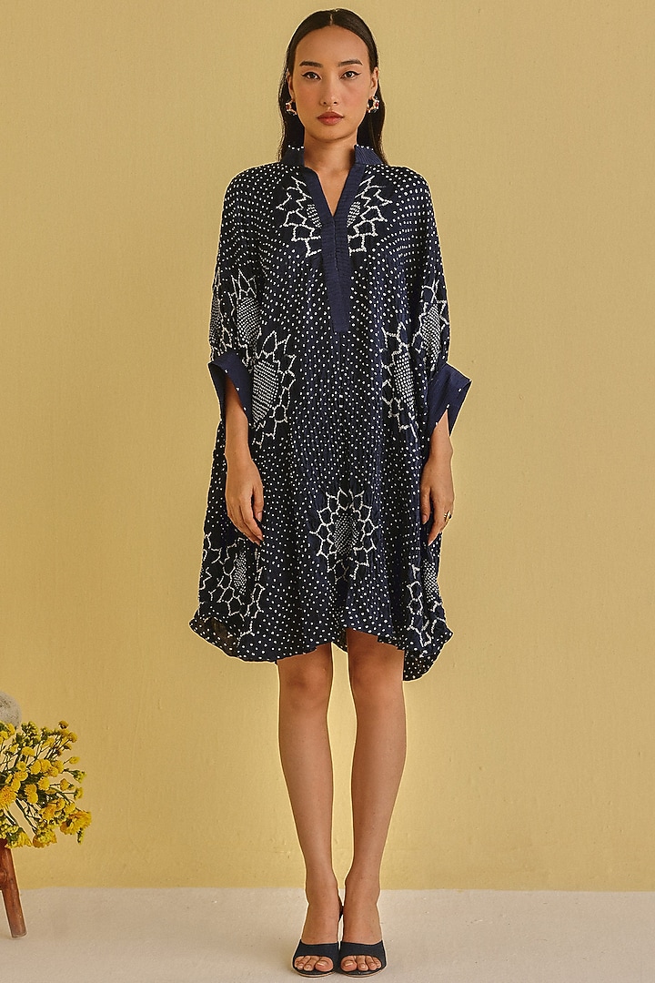 Indigo Gajji Silk Bandhani Vacation Dress by Twenty Nine at Pernia's Pop Up Shop