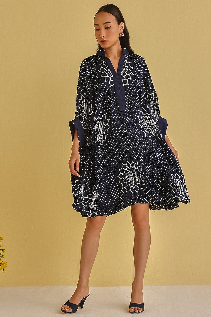 Indigo Gajji Silk Bandhani Vacation Dress by Twenty Nine at Pernia's Pop Up Shop