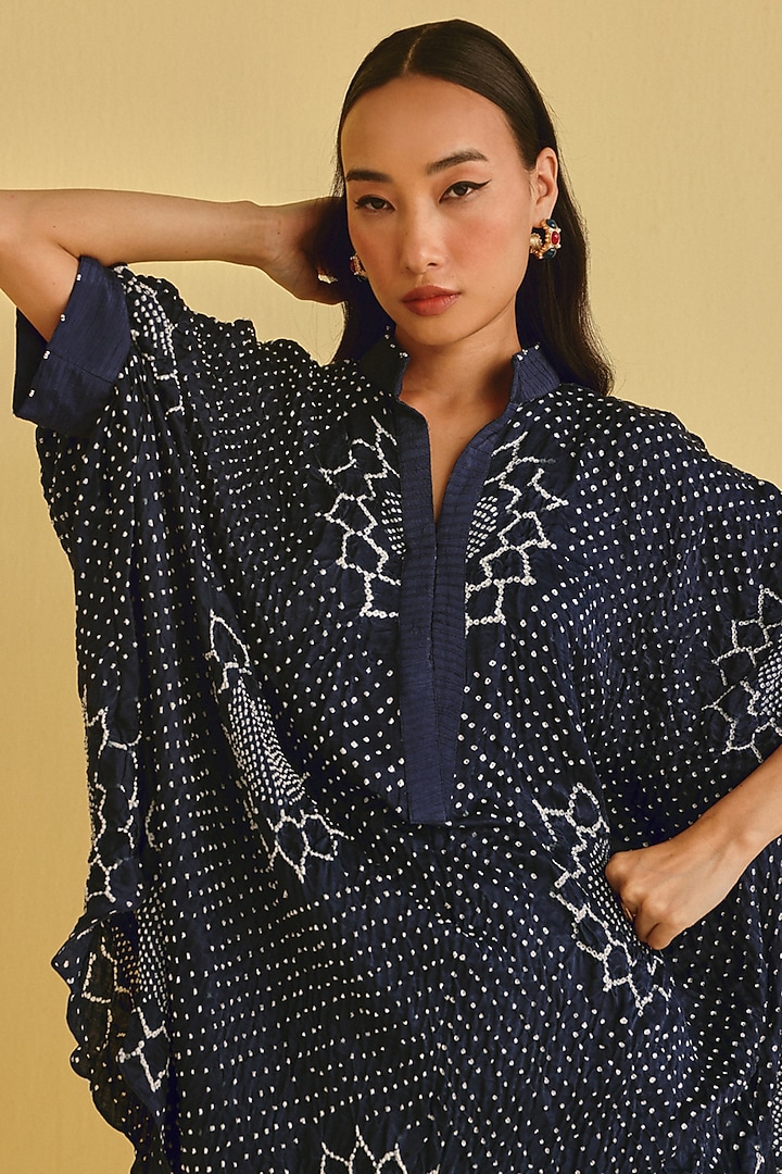 Indigo Gajji Silk Bandhani Vacation Dress by Twenty Nine at Pernia's Pop Up Shop