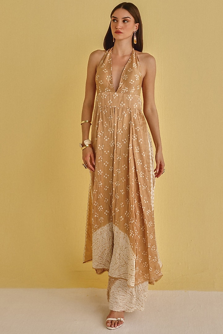 Golden Gajji Silk Bandhani Shibori Vacation Dress by Twenty Nine at Pernia's Pop Up Shop