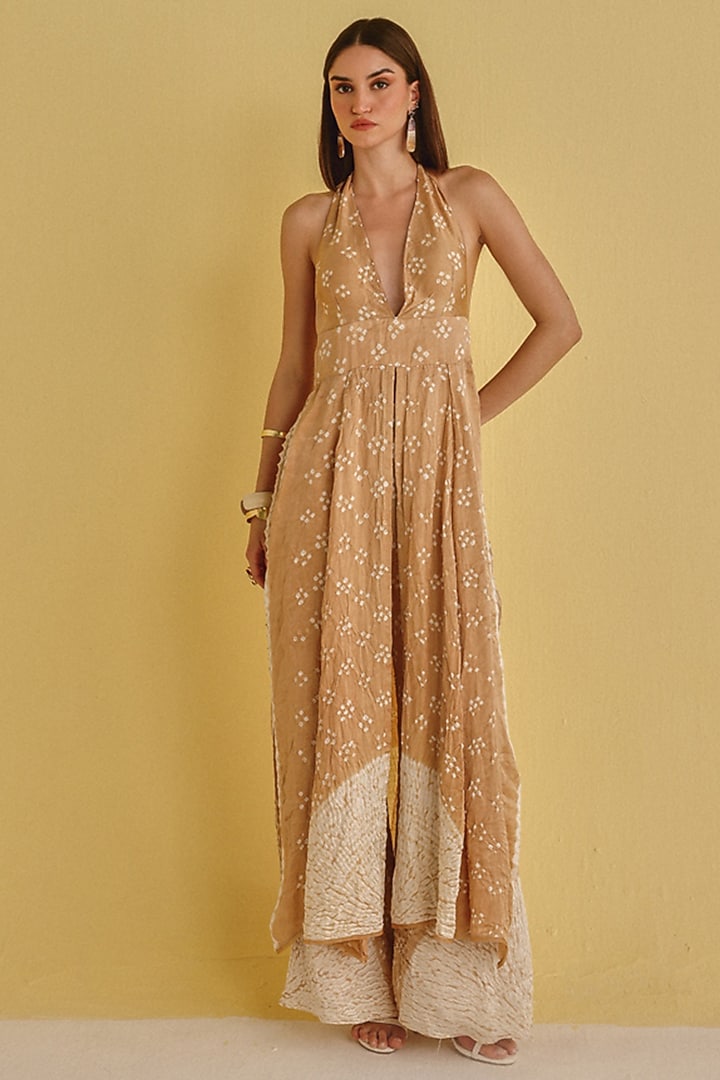 Golden Gajji Silk Bandhani Shibori Vacation Dress by Twenty Nine at Pernia's Pop Up Shop