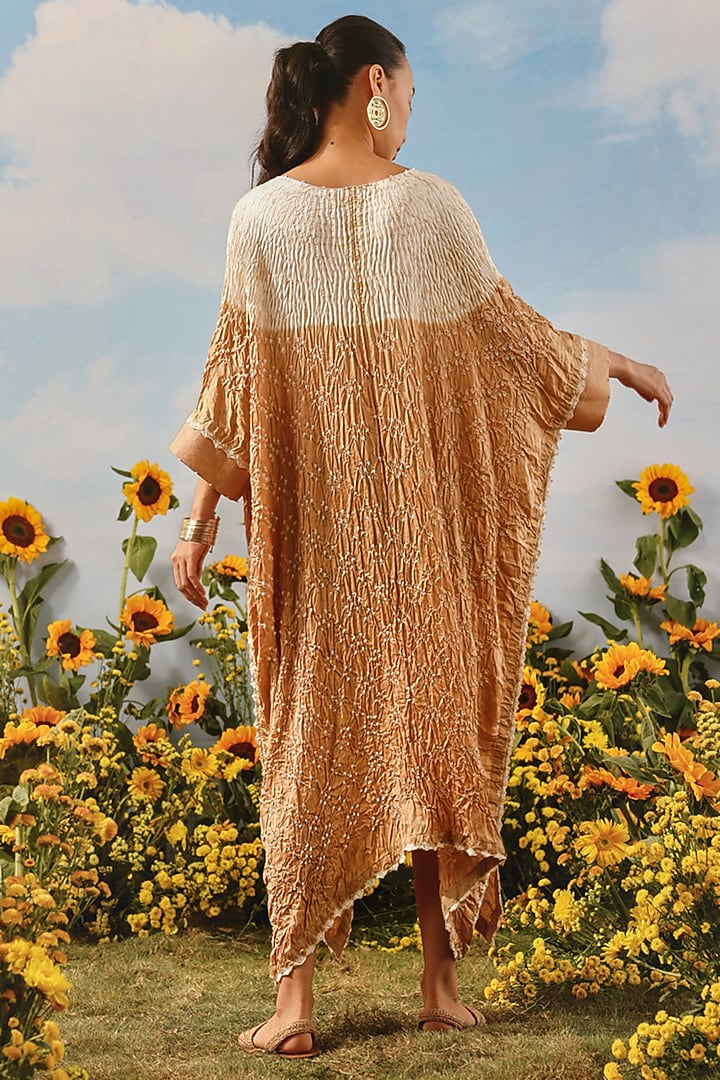 Golden Gajji Silk Bandhani Shibori Shirt Vacation Dress by Twenty Nine at Pernia's Pop Up Shop