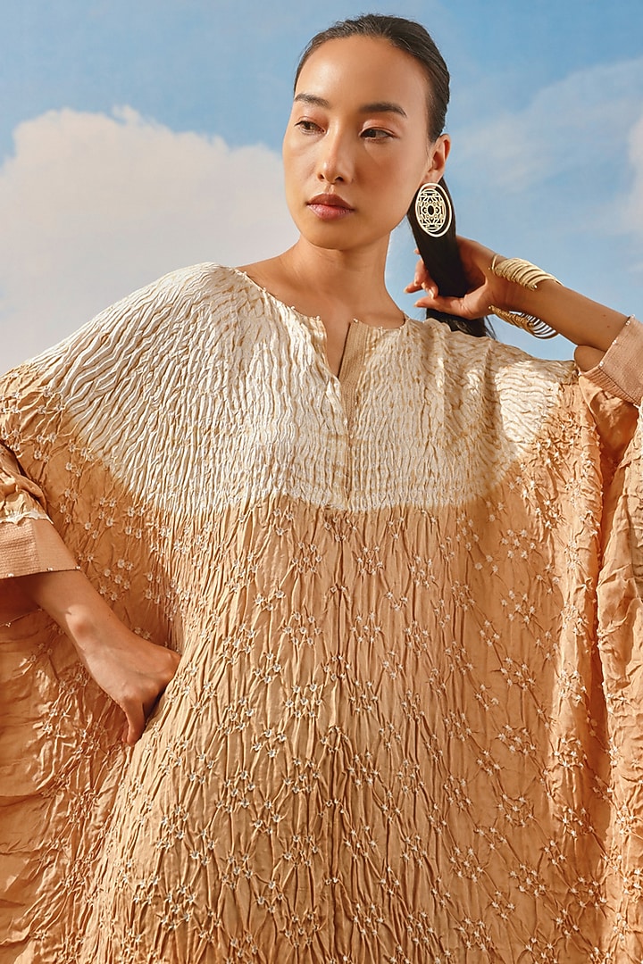 Golden Gajji Silk Bandhani Shibori Shirt Vacation Dress by Twenty Nine at Pernia's Pop Up Shop
