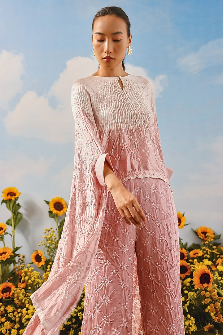 Blush Gajji Silk Bandhani Shibori Cape by Twenty Nine at Pernia's Pop Up Shop