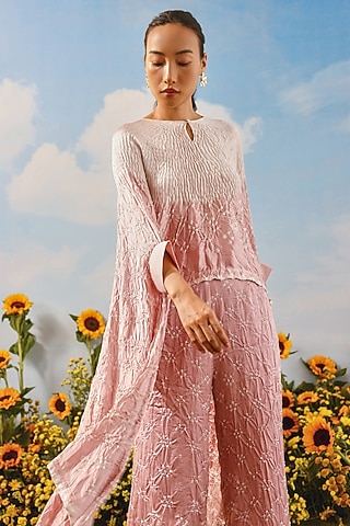 Blush Gajji Silk Bandhani Shibori Cape by Twenty Nine