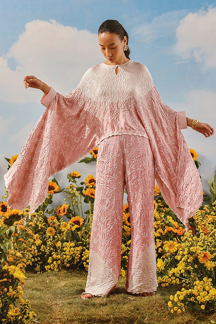 Blush Gajji Silk Bandhani Shibori Cape by Twenty Nine at Pernia's Pop Up Shop
