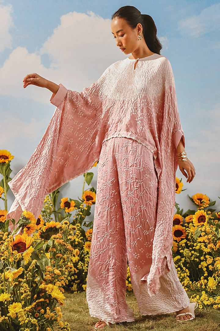 Blush Gajji Silk Bandhani Shibori Cape by Twenty Nine at Pernia's Pop Up Shop