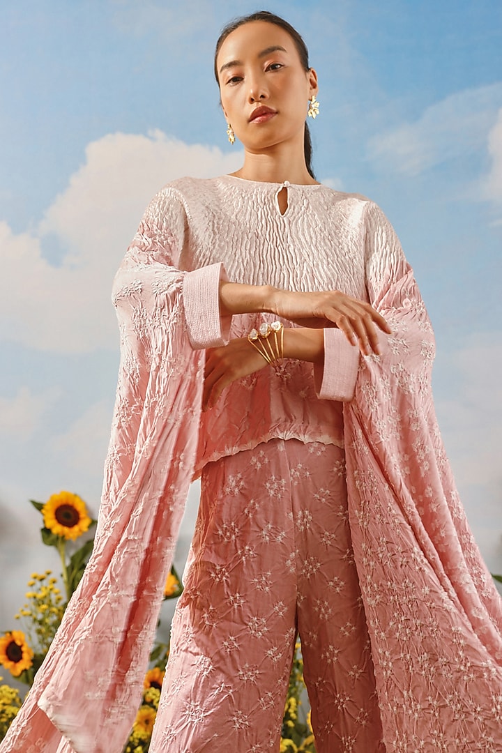 Blush Gajji Silk Bandhani Shibori Cape by Twenty Nine at Pernia's Pop Up Shop