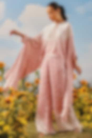 Blush Gajji Silk Bandhani Flared Pants by Twenty Nine at Pernia's Pop Up Shop