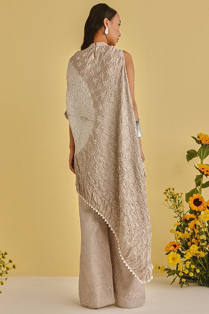 Mouse-Colored Gajji Silk Bandhani Shibori One-Sleeves Cape by Twenty Nine at Pernia's Pop Up Shop