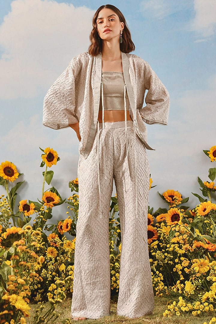 Mouse-Colored Silk Bandhani Pants by Twenty Nine at Pernia's Pop Up Shop