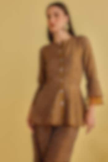 Mocha-Colored Silk Bandhani Peplum Top by Twenty Nine at Pernia's Pop Up Shop