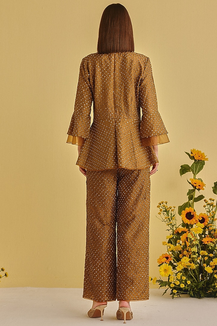Mocha-Colored Silk Bandhani Peplum Top by Twenty Nine at Pernia's Pop Up Shop