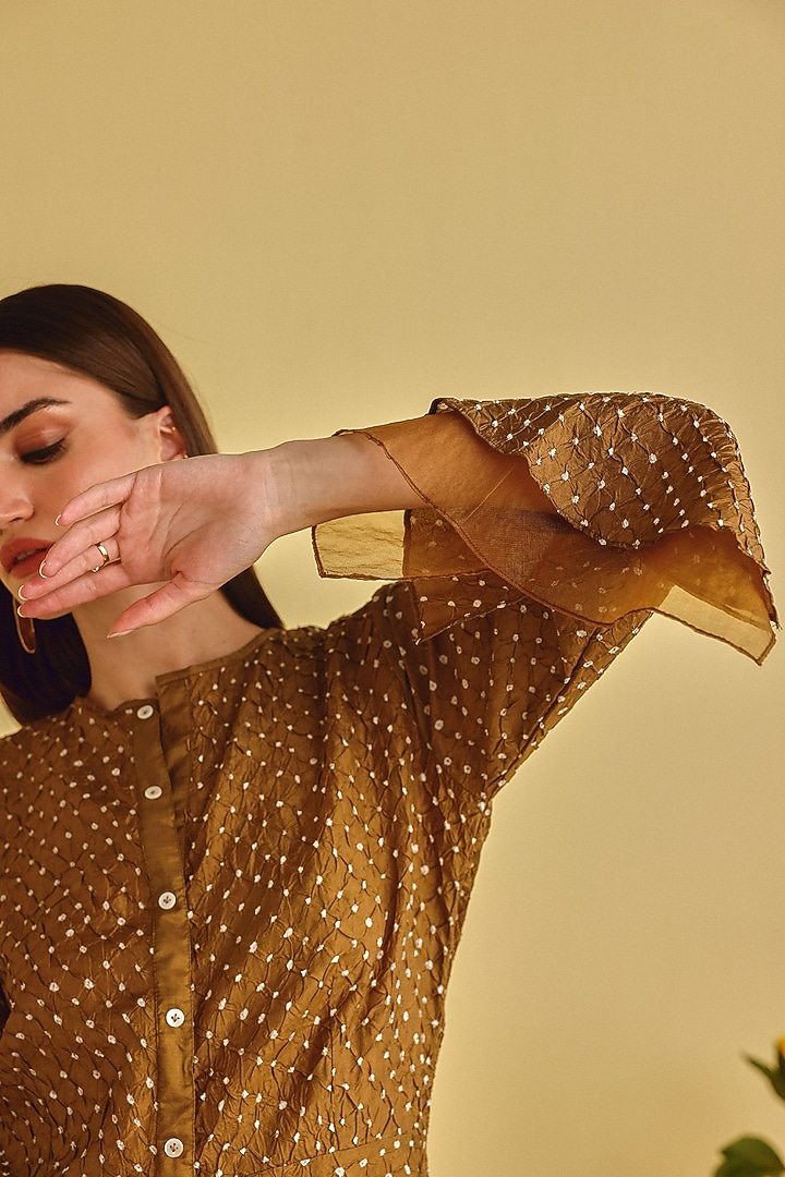Mocha-Colored Silk Bandhani Peplum Top by Twenty Nine at Pernia's Pop Up Shop