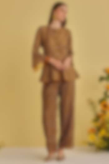 Mocha-Colored Silk Bandhani Pants by Twenty Nine at Pernia's Pop Up Shop