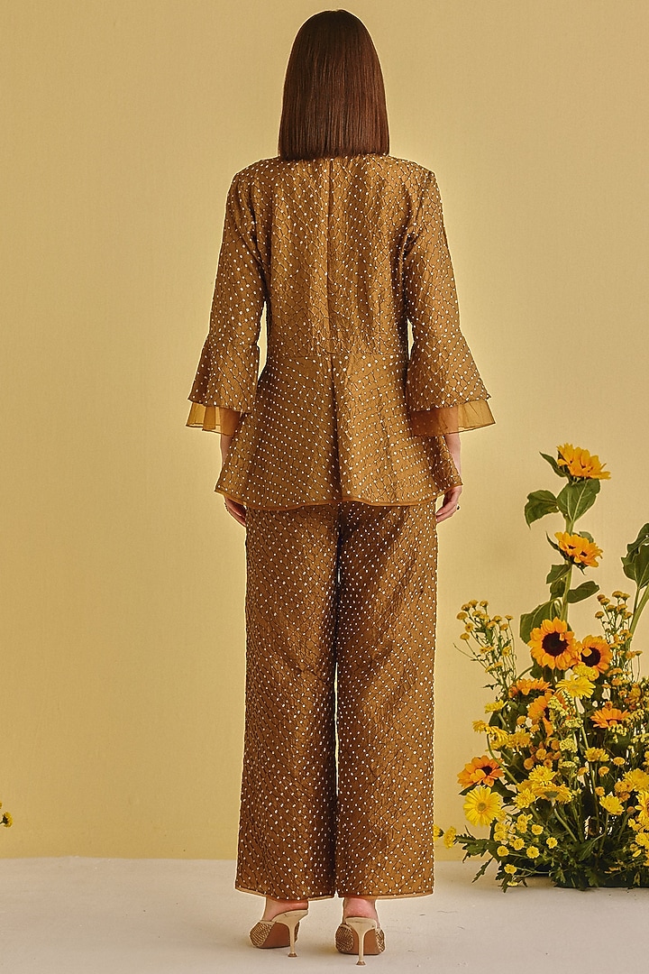 Mocha-Colored Silk Bandhani Pants by Twenty Nine at Pernia's Pop Up Shop
