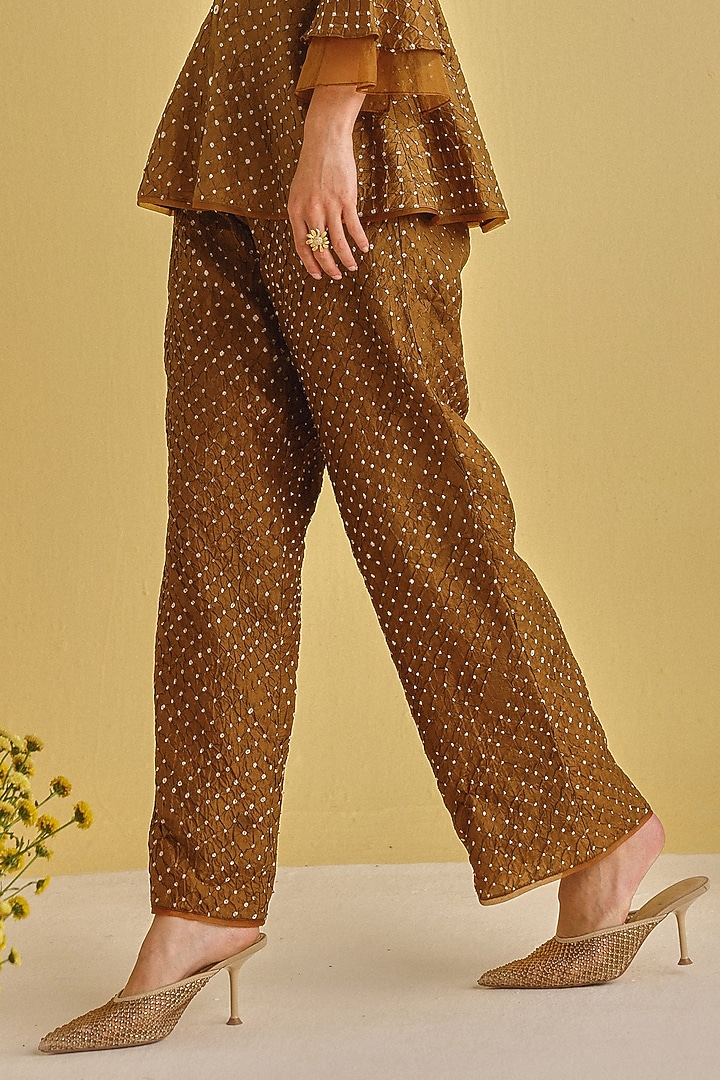 Mocha-Colored Silk Bandhani Pants by Twenty Nine at Pernia's Pop Up Shop