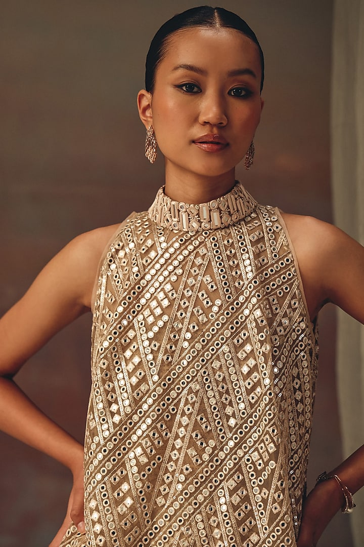 Golden Tissue Mirror Work High-Neck Top by Twenty Nine at Pernia's Pop Up Shop
