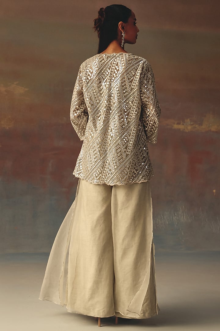 Silver Georgette Mirror Work Jacket by Twenty Nine at Pernia's Pop Up Shop