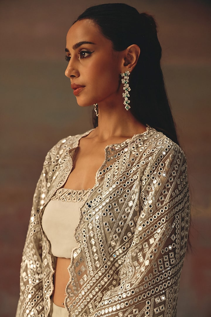 Silver Georgette Mirror Work Bandeau by Twenty Nine at Pernia's Pop Up Shop