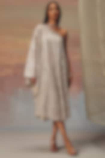 Silver Georgette Mirror Work One-Shoulder Vacation Dress by Twenty Nine at Pernia's Pop Up Shop