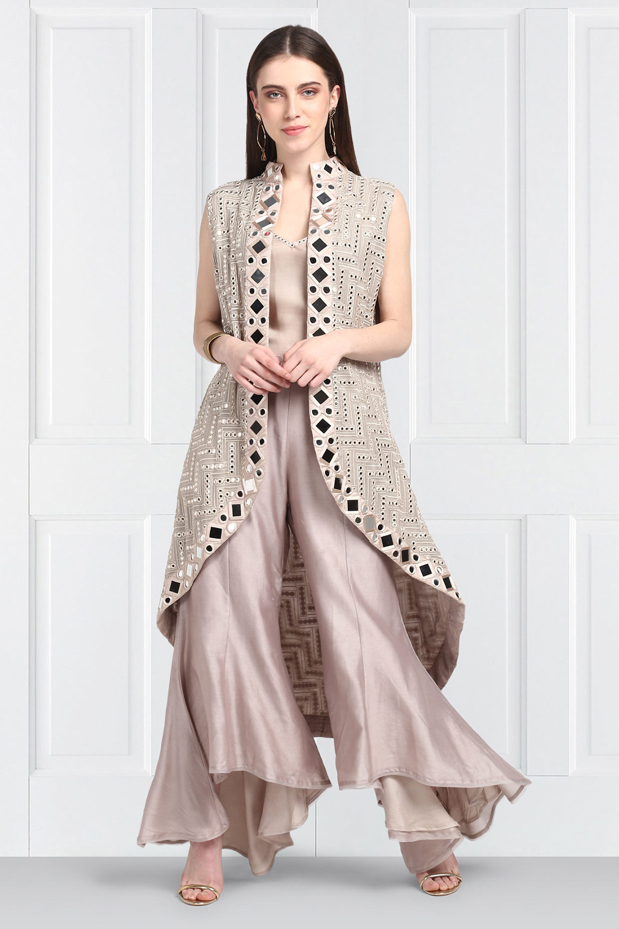 Grey Embroidered Asymmetric Jacket by Twenty Nine at Pernia's Pop Up Shop