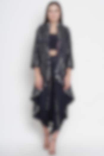 Blue Embroidered Long Jacket by Twenty Nine at Pernia's Pop Up Shop