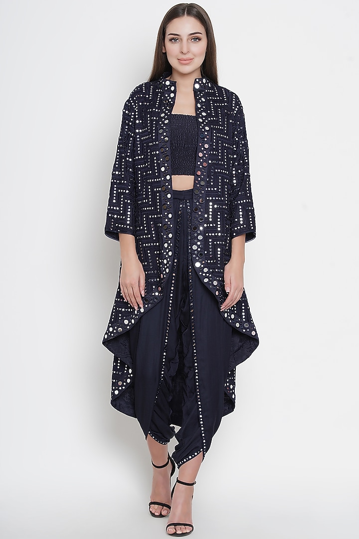 Blue Embroidered Long Jacket by Twenty Nine at Pernia's Pop Up Shop