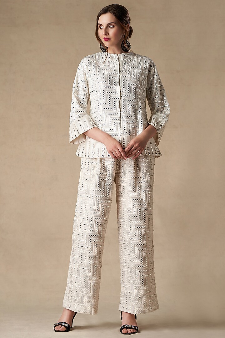 White Embroidered A-Line Jacket by Twenty Nine at Pernia's Pop Up Shop