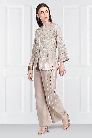 Grey Embroidered A-Line Jacket by Twenty Nine