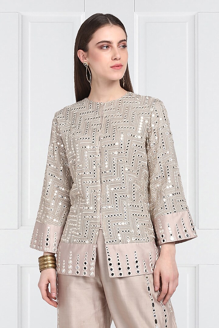 Grey Embroidered A-Line Jacket by Twenty Nine at Pernia's Pop Up Shop