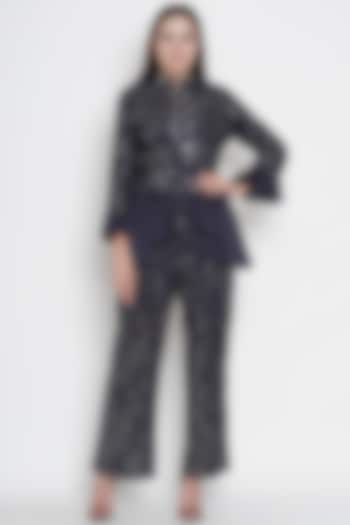 Navy Blue Embroidered Peplum Jacket by Twenty Nine at Pernia's Pop Up Shop