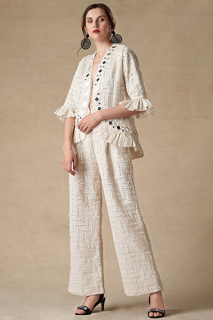 White Embroidered Frill Jacket by Twenty Nine at Pernia's Pop Up Shop