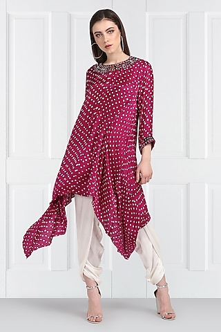 Pink Embroidered Bandhani Tunic by Twenty Nine
