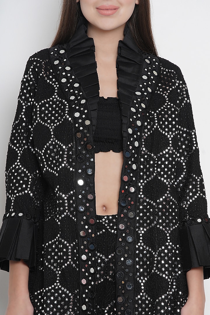 Black Embroidered Layered Jacket by Twenty Nine at Pernia's Pop Up Shop