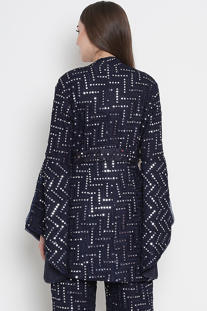 Navy Blue Embroidered Wrap Over Jacket by Twenty Nine at Pernia's Pop Up Shop