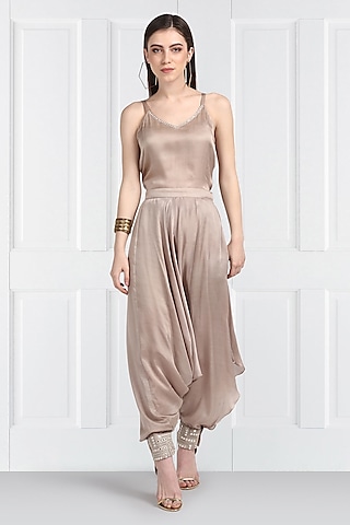 Grey Embroidered Poncho Dhoti Pants by Twenty Nine