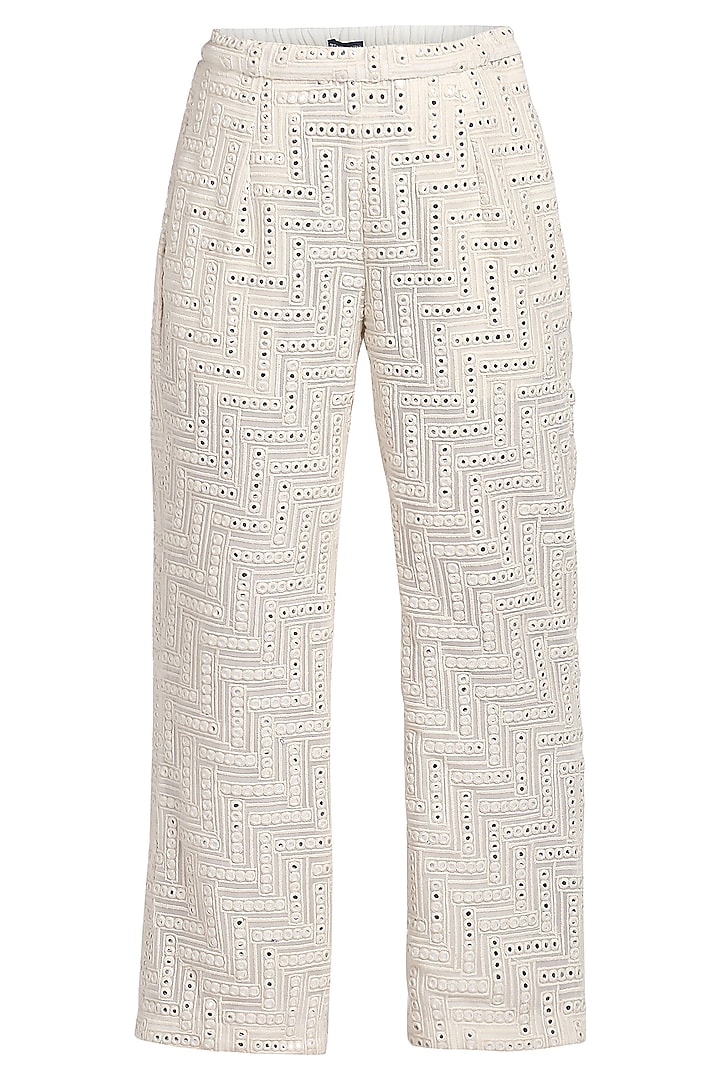 White Embroidered Palazzo Pants by Twenty Nine at Pernia's Pop Up Shop