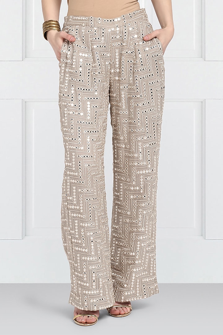 Grey Embroidered Palazzo Pants by Twenty Nine at Pernia's Pop Up Shop