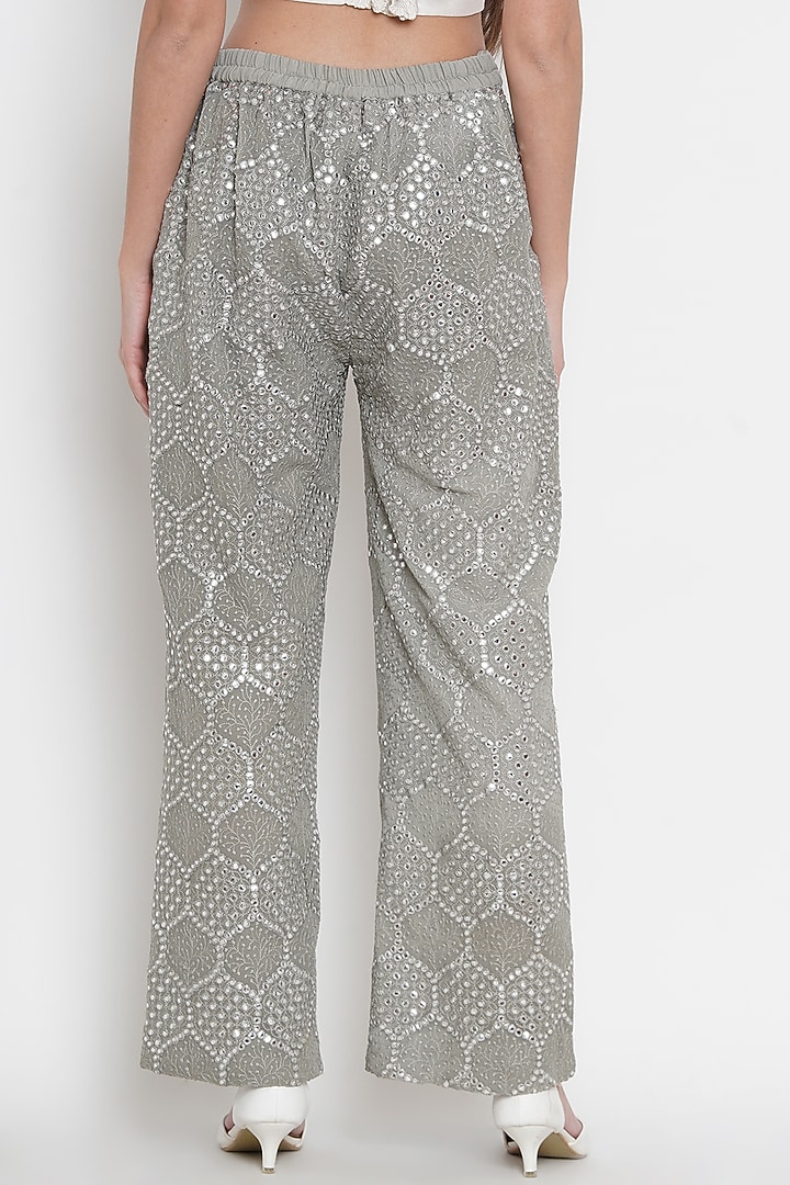 Grey Lucknowi Embroidered Palazzo Pants by Twenty Nine at Pernia's Pop Up Shop